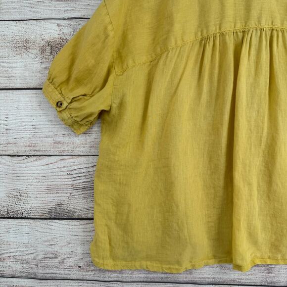 Pilcro Anthropologie Linen V-Neck Button Down Shirt Womens Medium Yellow - Picture 6 of 11